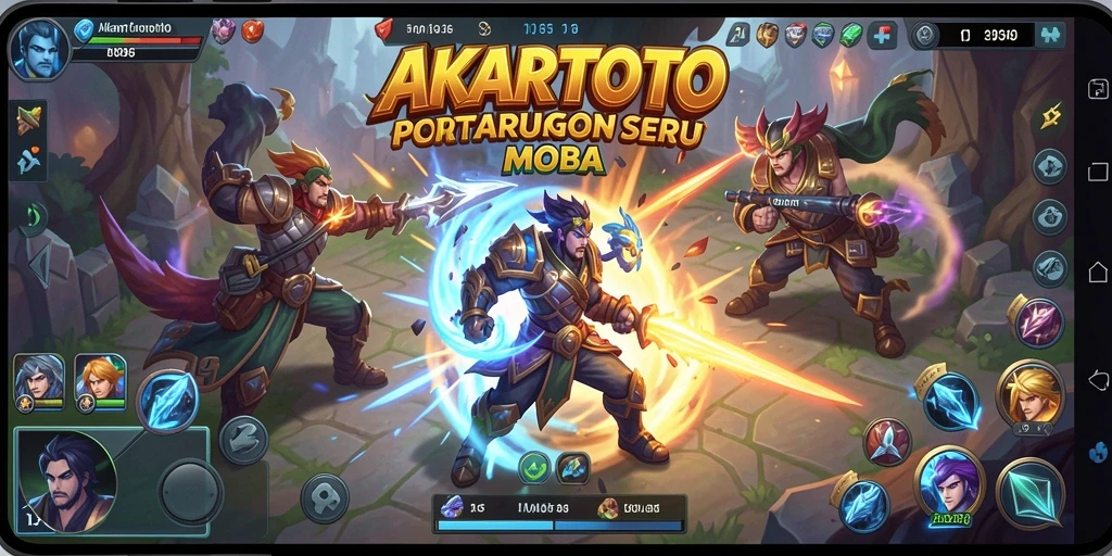 Tampilan aksi seru dalam permainan MOBA AKARTOTO.