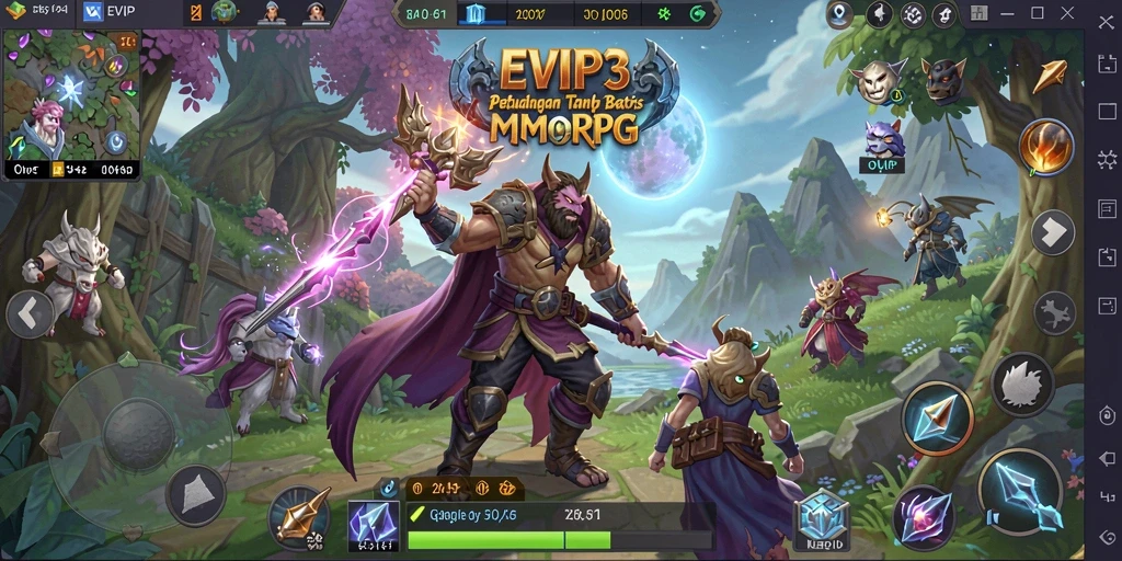 Tangkapan layar gameplay EVIP3 menampilkan petualangan menakjubkan di dunia MMORPG.