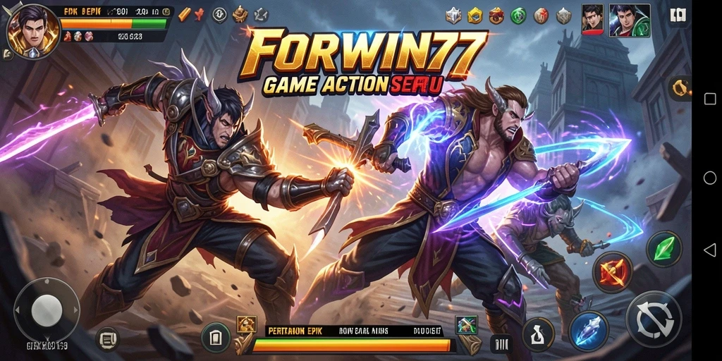Tampilan gameplay seru dari FORWIN77 dengan pertarungan yang mendebarkan.