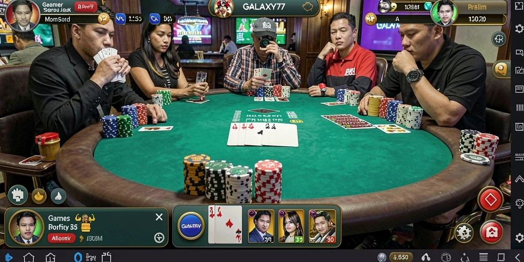 Tampilan gameplay poker yang seru di GALAXY77.