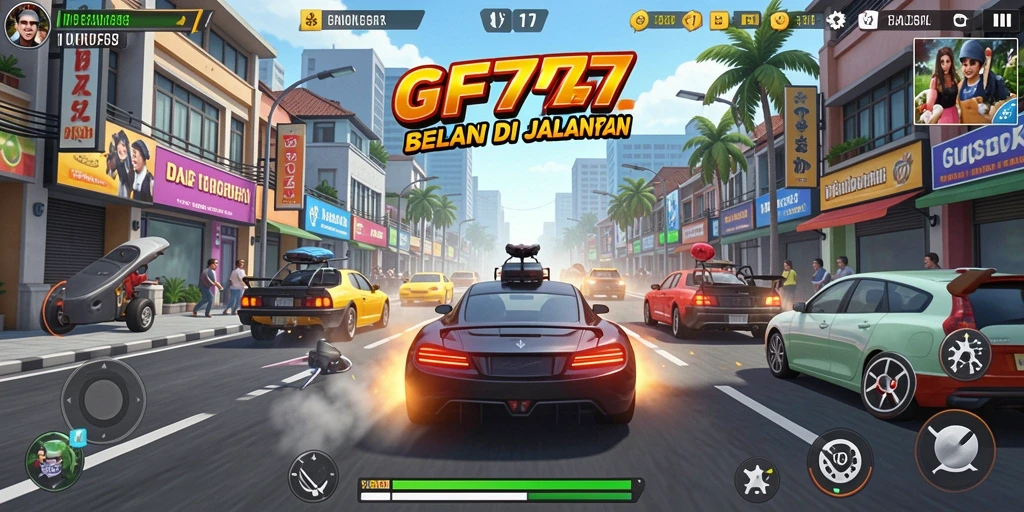 Tampilan gameplay GF777 dengan aksi balapan yang mendebarkan.
