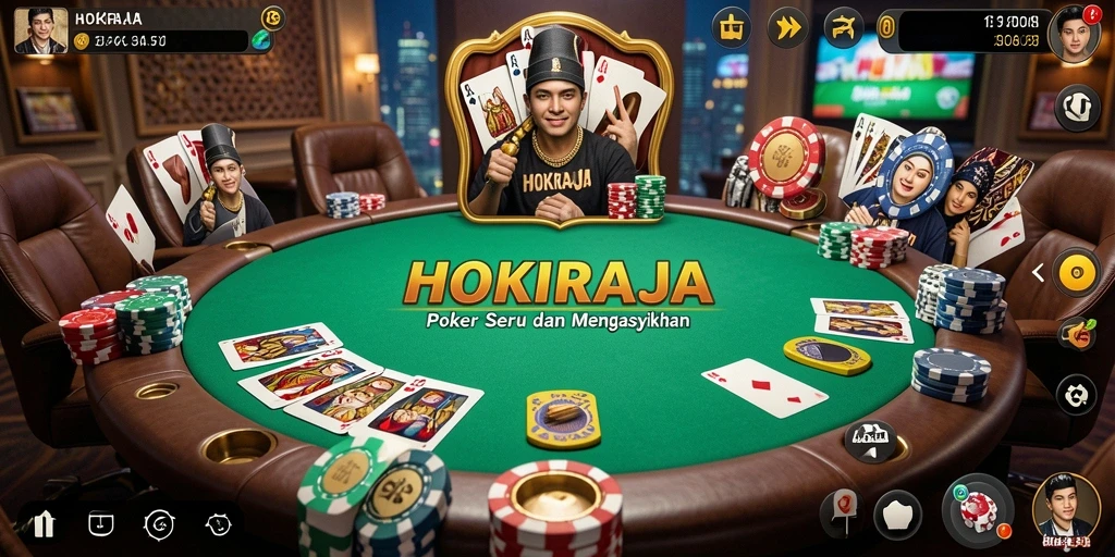Tangkapan layar HOKIRAJA menampilkan gameplay Poker yang menegangkan dan seru.
