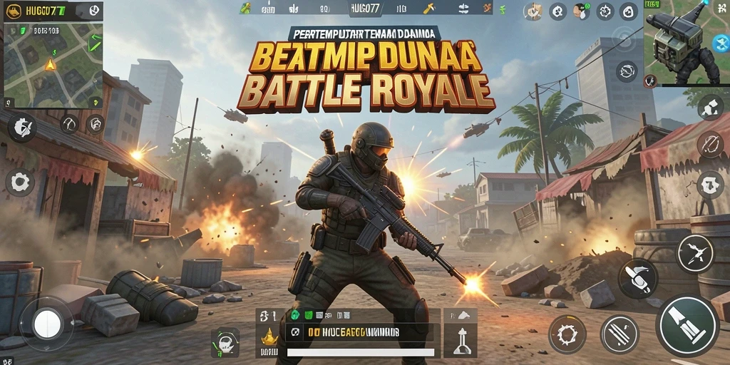 Gameplay seru dan mendebarkan dalam HUGO77 Battle Royale.
