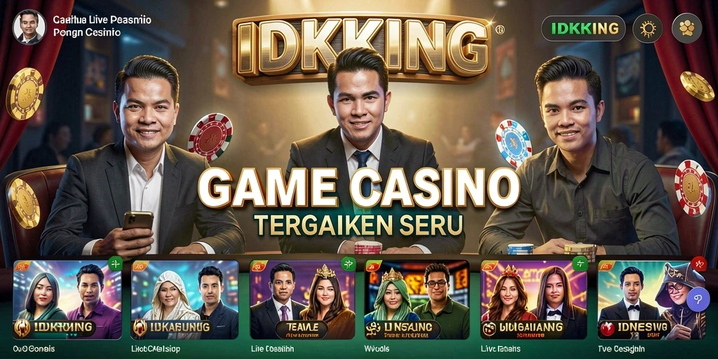 Screenshot gameplay menampilkan dealer langsung dalam suasana kasino nyata.