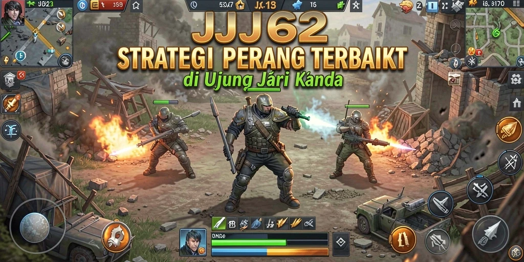 Screenshot game JJ62 menunjukkan pertempuran strategi yang intens.