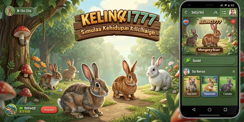 Screenshot gameplay KELINCI777 yang menunjukkan kelinci lucu dan peternakan yang berwarna-warni.