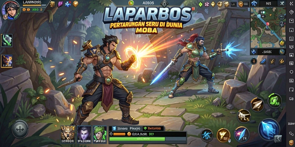 Gameplay seru di LAPARBOS dengan karakter unik dan pertarungan epik.