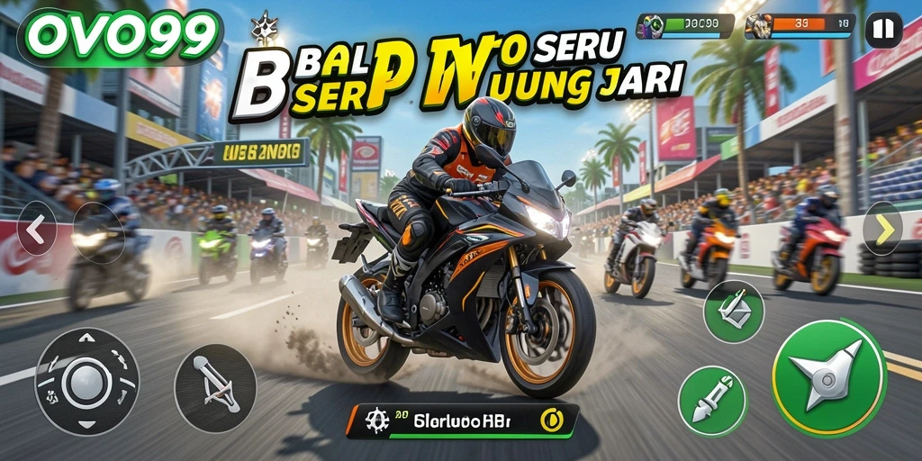 Gameplay OVO99 yang mendebarkan dan penuh aksi balap motor.