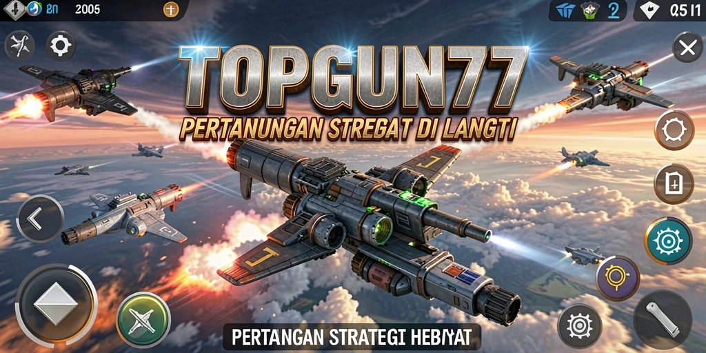 Screenshot utama menunjukkan aksi pertempuran udara dalam <strong>TOPGUN77</strong>.