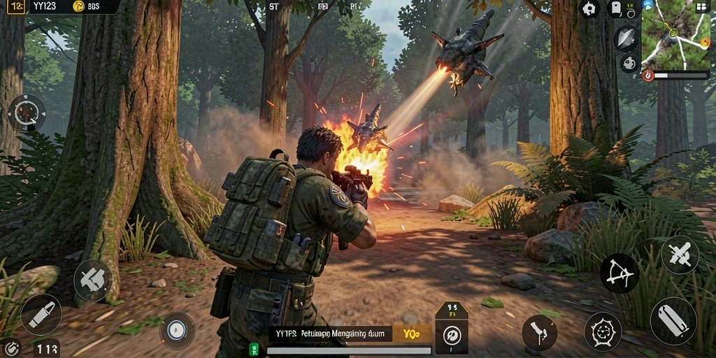 Tangkapan layar gameplay <strong>YY123</strong> menampilkan aksi pertempuran yang intens.